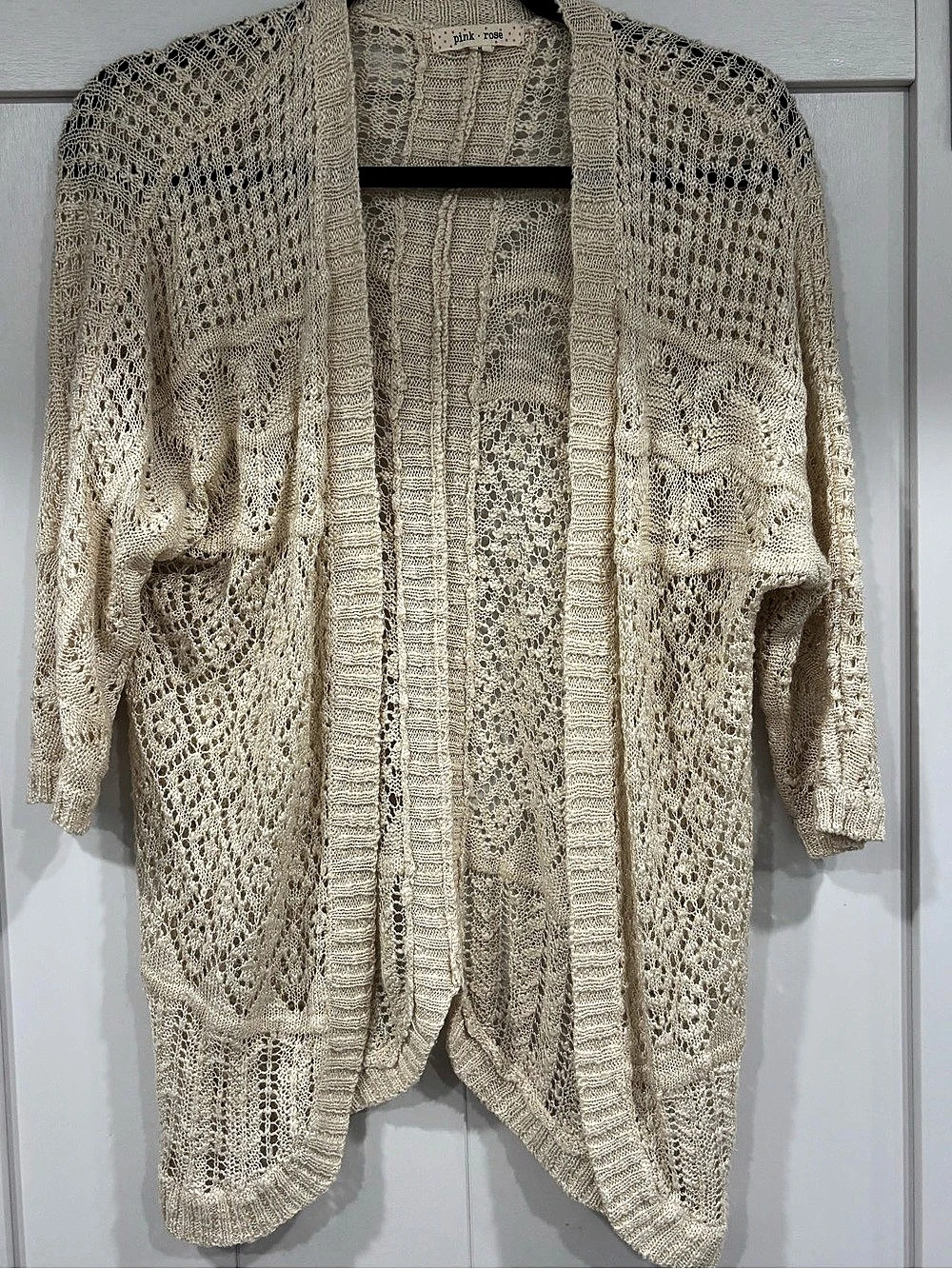 pin rose Open-Front Knit Cardigan in Cream Size Medium Like New